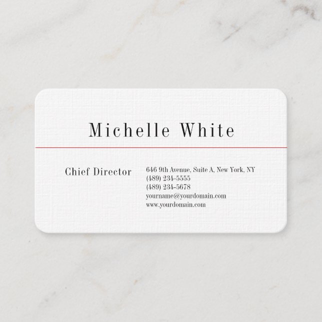 Linen Plain Elegant White Professionell Modern Visitkort (Framsida)