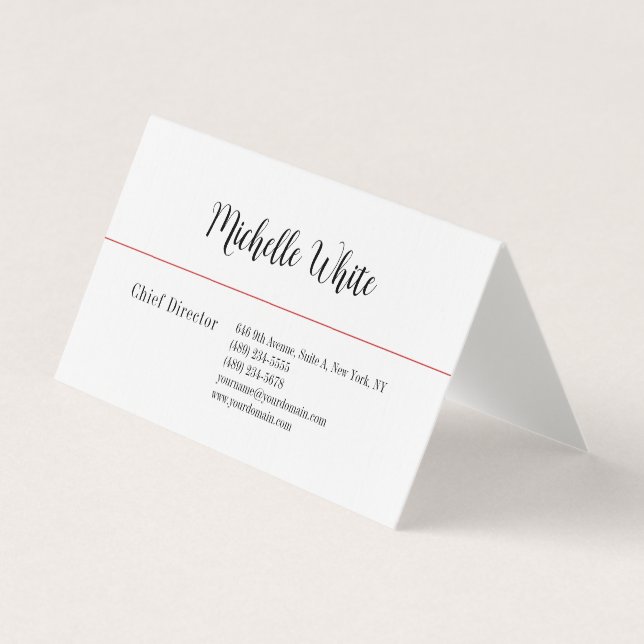 Linen Plain Elegant White Professionell Modern Visitkort (Framsida)