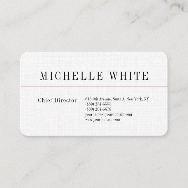 Linen Plain Elegant White Professionell Modern Visitkort (Framsida)