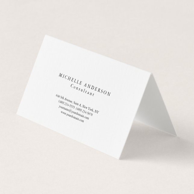 Linen Plain White Simple Professionell Minimalist Visitkort (Framsida)