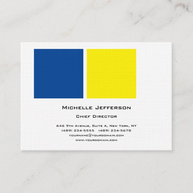 Linen Professionell Modern Blue Gult White Visitkort (Framsida)
