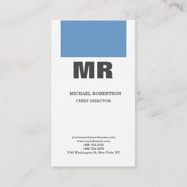 Linen Professionell Monogram Blue Grått White Plai Visitkort (Framsida)