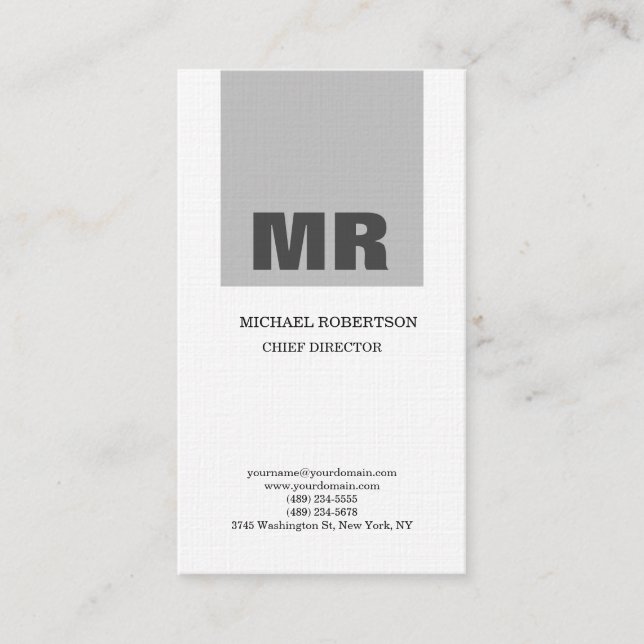 Linen Professionell Monogram Grått & White Plain Visitkort (Framsida)