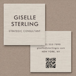 Linen QR Code Modern Minimal Typography  Fyrkantigt Visitkort
