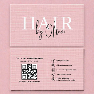 Linen QR-kod Frisör Rosa Typografi  Visitkort