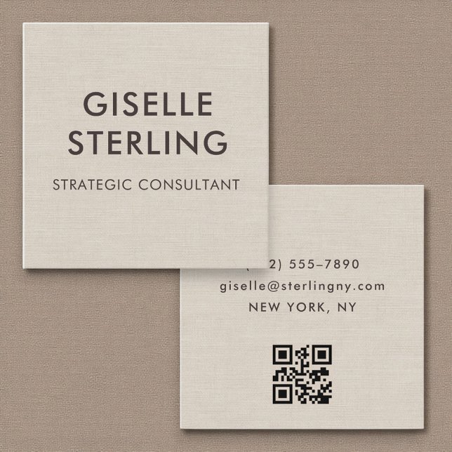 Linen QR-kod Modern Minimal Typografi  Fyrkantigt Visitkort (Skapare uppladdad)