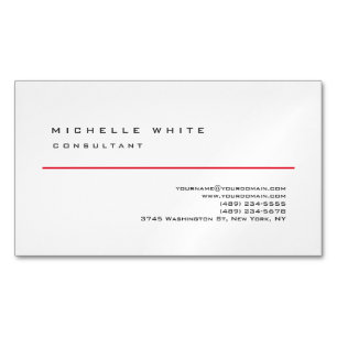 Linen Red White Classic Elegant Plain Professionel Magnetiska Visitkort