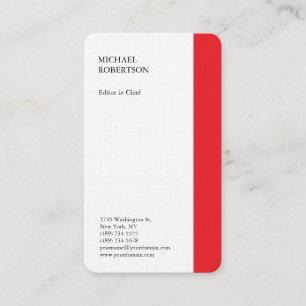 Linen Red White Minimalist Professionell Plain Visitkort