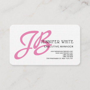 Linen Rosa Monogram White Modern Feminine Visitkort
