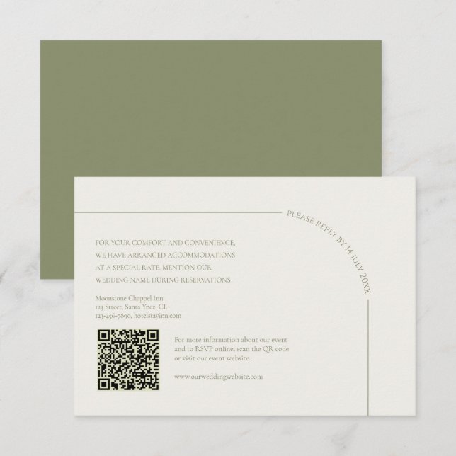  Linen & Sage Green with QR Code Boho Minimalist  OSA Kort (Fram/baksida)