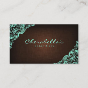 Linen Salon Spa Blommigt Affärskort Brown Mint Visitkort