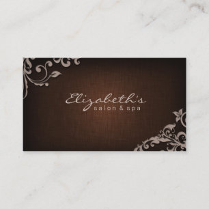 Linen Salon Spa Blommigt Flowers Brown Beige Visitkort