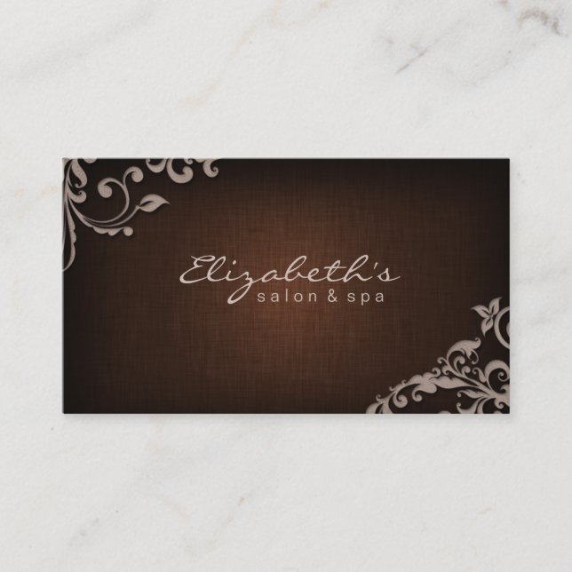 Linen Salon Spa Blommigt Flowers Brown Beige Visitkort (Framsida)