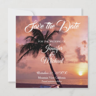 Linen Save Date Bröllop Handflatan Träd Exotic Spara Datumet