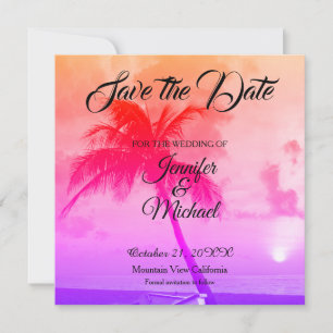 Linen Save Date Bröllop Handflatan Träd Exotic Spara Datumet