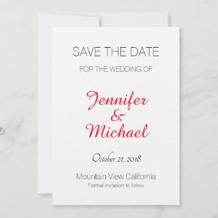 Linen Save Date Bröllop Red Handwrite Modern Spara Datumet