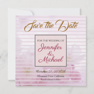 Linen Save Date Rosa Flowers Elegant Bröllop Spara Datumet