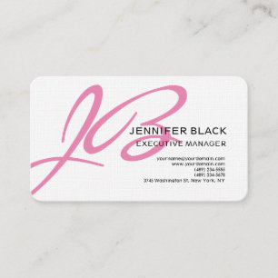 Linen Script Monogram Rosa White Modern Plain Visitkort