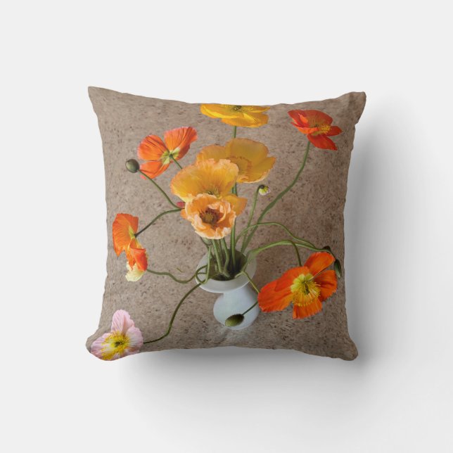 Linen ser ljust färgad vallmo bouquet kudde (Framsida)