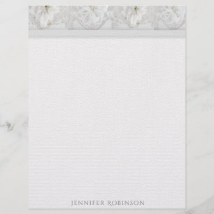 Linen, Snöre och White Flowers Stationery Brevhuvud