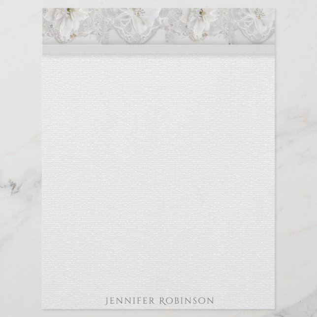 Linen, Snöre och White Flowers Stationery Brevhuvud (Framsida)