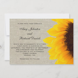 Linen Solrosblomma Rustic Wedding bjudande Inbjudningar