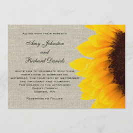 Linen Solrosblomma Rustic Wedding bjudande Inbjudningar