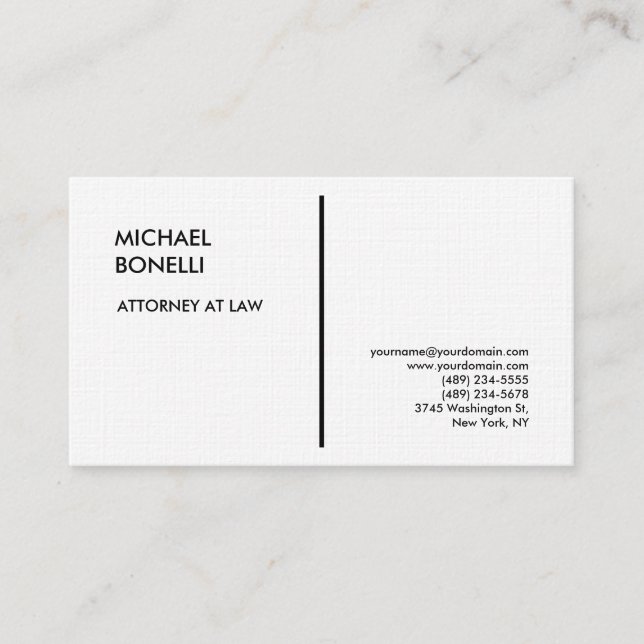 Linen White Professionell Modern Attorney Law Visitkort (Framsida)