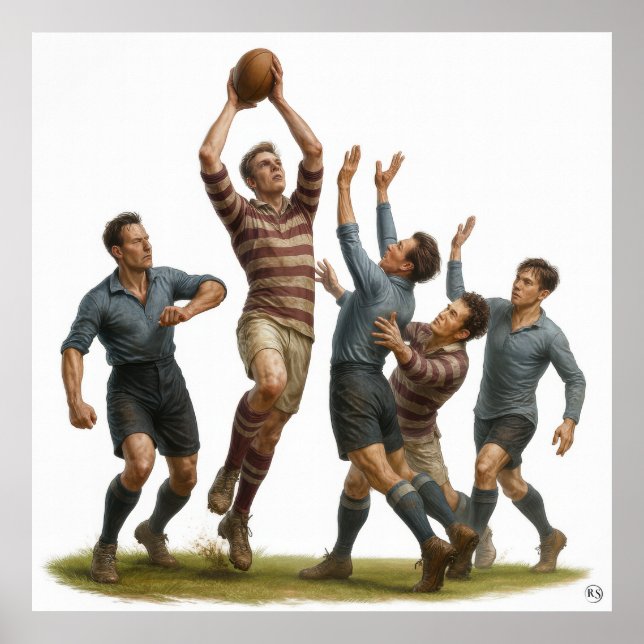 Lineout - Vintage Rugby Print Poster (Framsidan)
