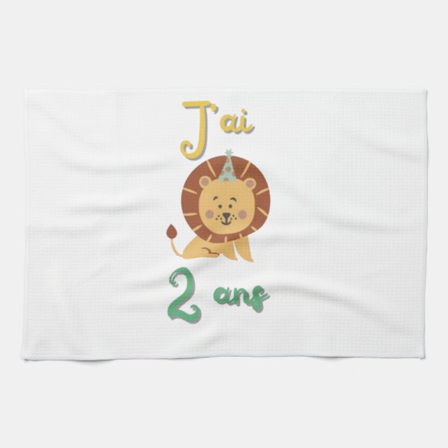 Linge j'ai 2ans - cadeau anniversaire Lion  Kökshandduk (Horisontell)