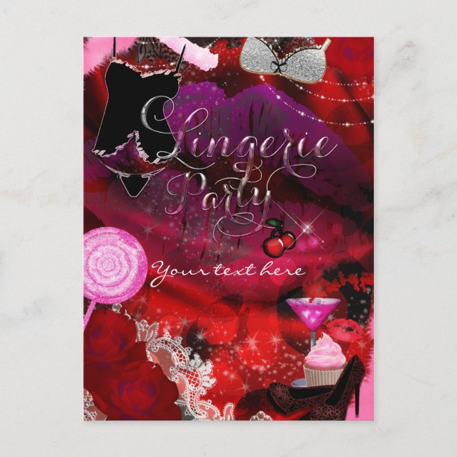 Lingerie & Candy Party Flickor Inbjudan Flyer Vykort (Framsida)