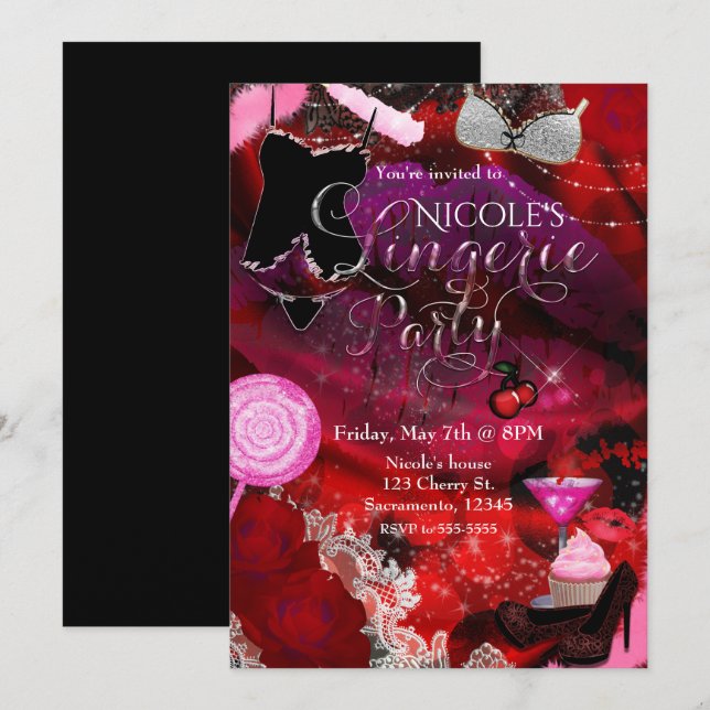 Lingerie & Candy Party Girls-inbjudan Flyer Inbjudningar (Fram/baksida)