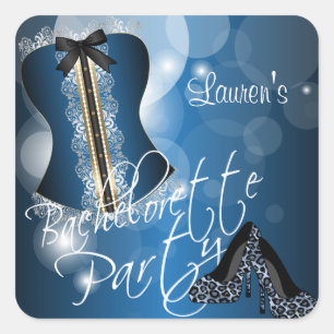Lingerie Corset Bachelorette   Blå Fyrkantigt Klistermärke