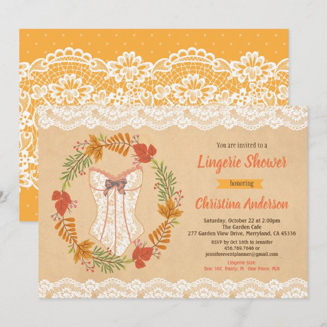 Lingerie-duschinbjudan höstfall inbjudningar (Fram/baksida)