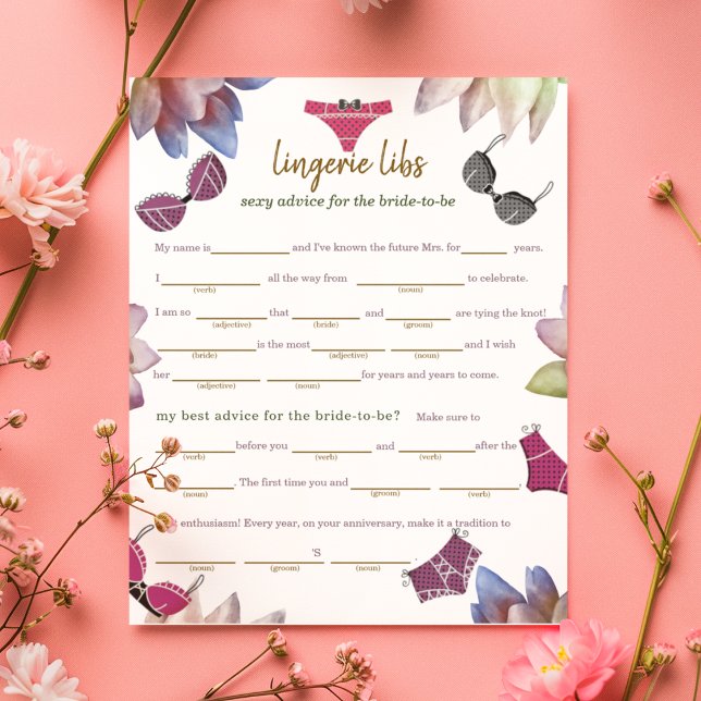 Lingerie Libs (råd att muta) Spel Pappra Lakan (Entertain guests with this hilarious Lingerie Libs game — perfect for a lingerie or bridal shower.)