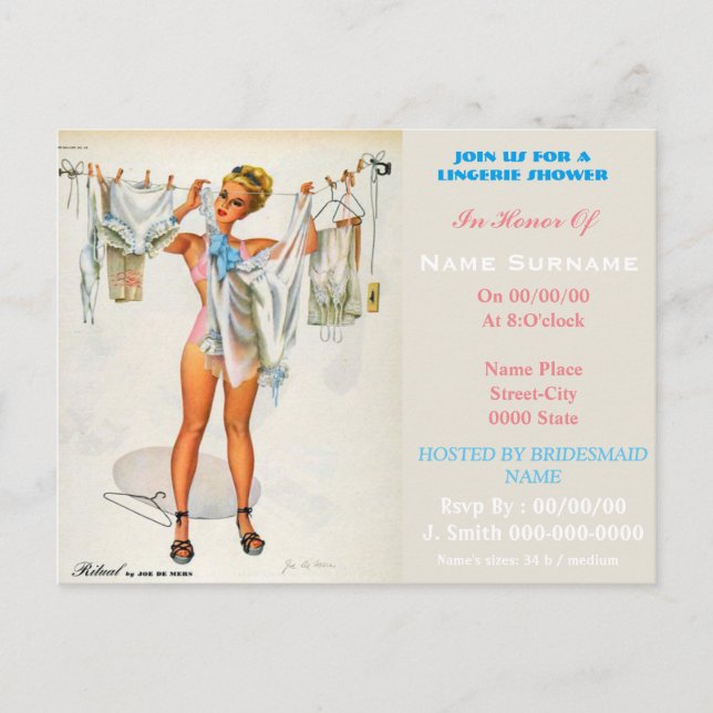 lingerie,lingerie showe,lingerie dusch-inbjudan inbjudan vykort (Framsida)