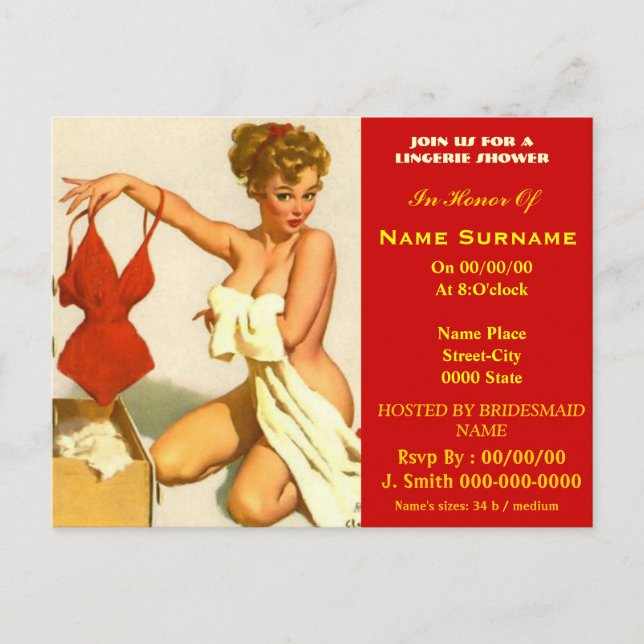 lingerie,lingerie showe,lingerie dusch-inbjudan inbjudan vykort (Framsida)