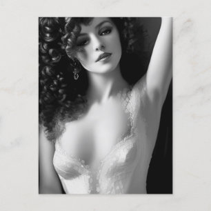 Lingerie Model Black and White Vykort