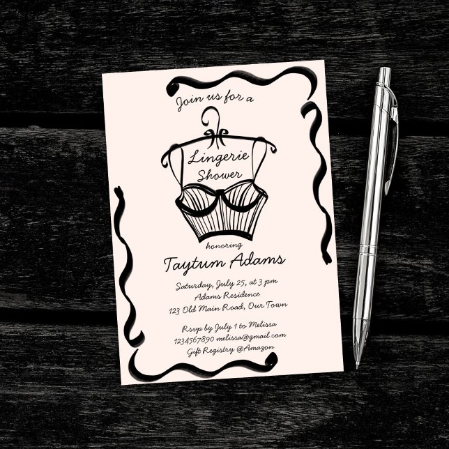 Lingerie möhippa vågigt sketch från gräns inbjudningar (Lingerie bridal shower retro wavy border sketch invitation template digital download )