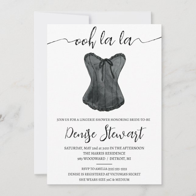 Lingerie Shower, Black and White, Möhippa Inbjudningar (Framsida)