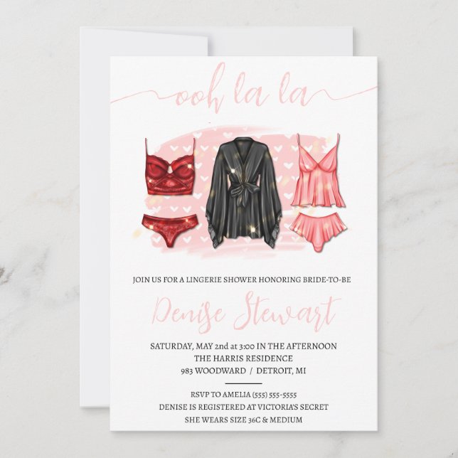 Lingerie Shower, Black, Rosa, Red, Möhippa Inbjudningar (Framsida)