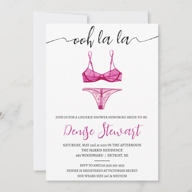 Lingerie Shower, Black, White, Rosa, Möhippa Inbjudningar (Framsida)