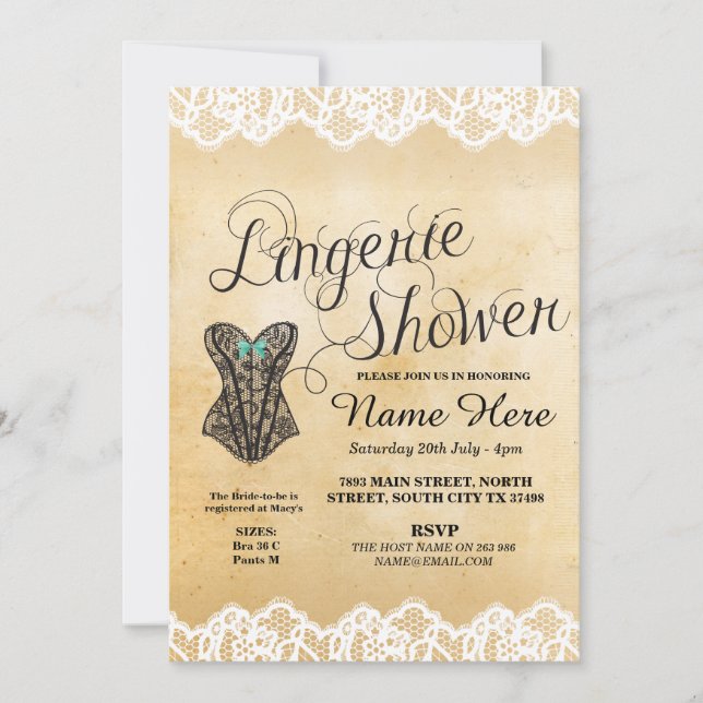 Lingerie Shower Brudens sida Corset Snöre Inbjudan (Framsida)