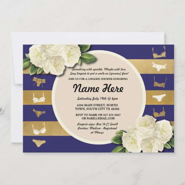 Lingerie Shower Inbjudan Navy Rand Brudens sida (Framsida)