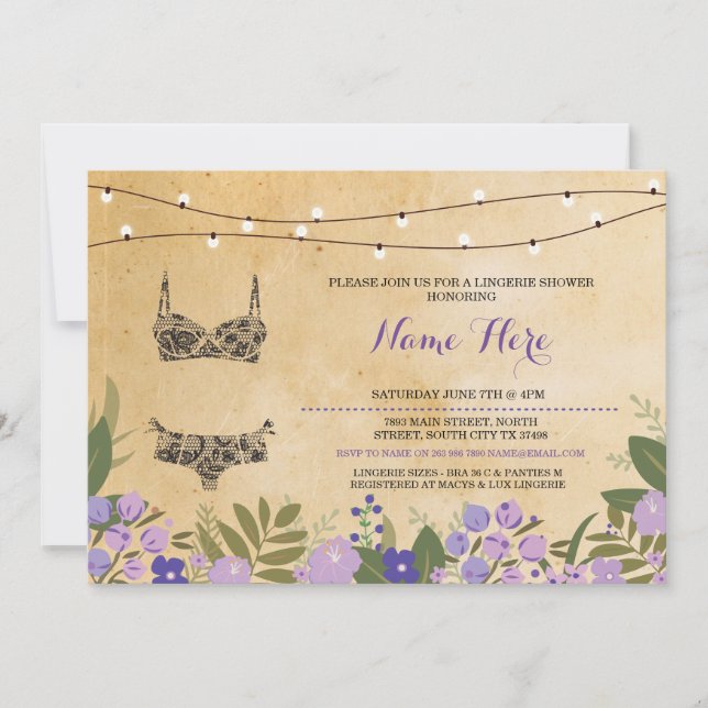 Lingerie Shower Möhippa Bachelorette Party Inbjuda Inbjudningar (Framsida)