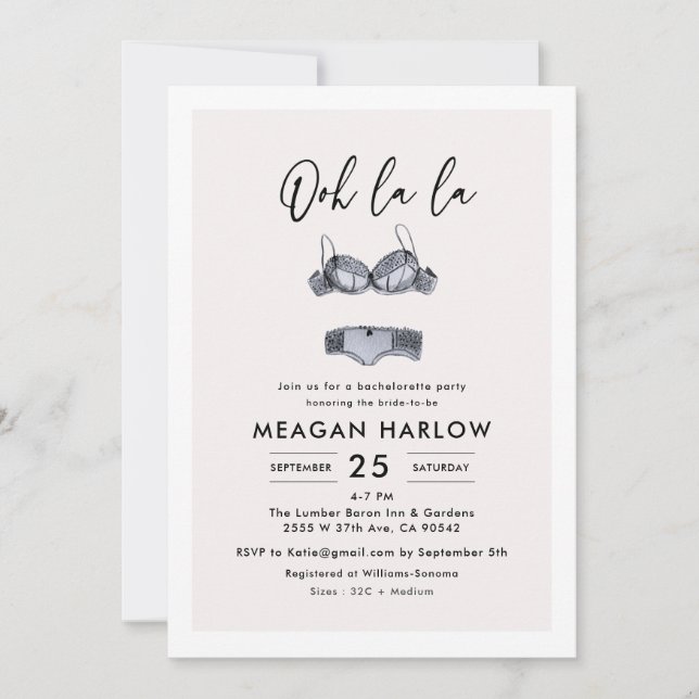 Lingerie Shower Oh La Bachelorette Party Inbjudningar (Framsida)