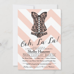 Lingerie Shower, ooh la rosa Chevron Black snöre Inbjudningar