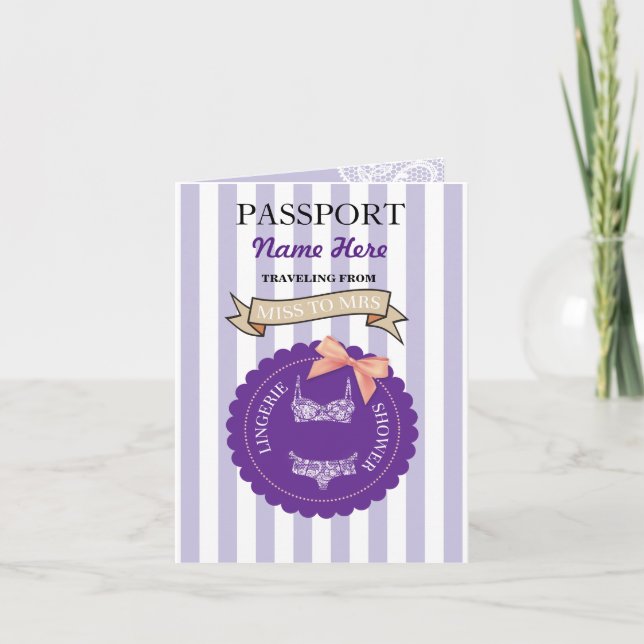 Lingerie Shower Passport Lila Flygplan Inbjudan (Framsida)