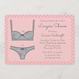 Lingerie Shower Rosa Rand med Grått-inbjudan Inbjudningar