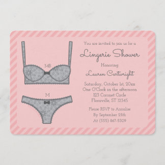 Lingerie Shower Rosa Rand med Grått-inbjudan Inbjudningar
